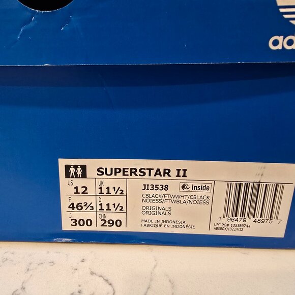 Adidas Superstar II Black & White Unisex Sneakers - Mens Size 12 NEW (JI3538) - Picture 7 of 13
